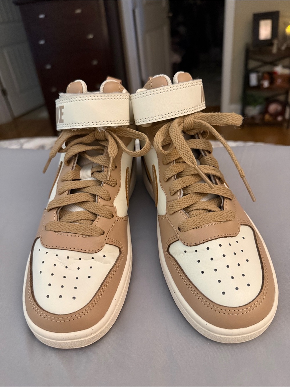 Nike High-Top Sneakers in Cream and Tan